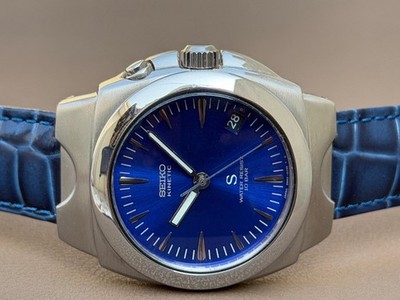 Seiko Kinetic 5M42-0E50 blaues Zifferblatt Datum Herren aus Japan S-192