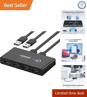 Compact USB Selector Hub, Easily Share 4 Devices Between 2 Systems - Plug & Play