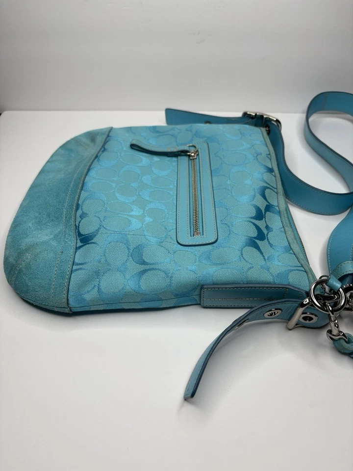 罕见复古蔻驰 9362 签名柔软修身行李袋绿松石 Y2K — 第 4/4 张图片