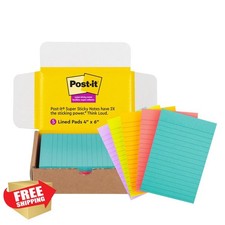 Post-it Super Sticky Lined Notes 4x6 Inch 5 Pads Bright Colors School Office