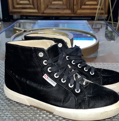 Unisex Men's sz 8 Women's 9.5 Superga Black Velvet High-Top Sneaker Shoes (B)