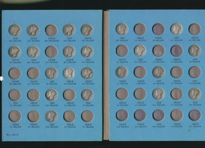 MERCURY SILVER DIMES  - WHITMAN ALBUM - 1916 UP - 47 DIFFERENT DATES