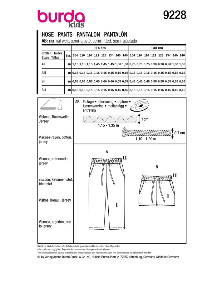 Schnittmuster Hose Burda Kids 9228 US 4-11 (Gr. 104-146) - Bild 3 von 4