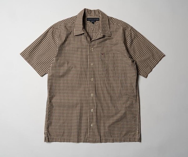 Men Tommy Hilfiger Shirt Brown Cotton 36 / S / 44