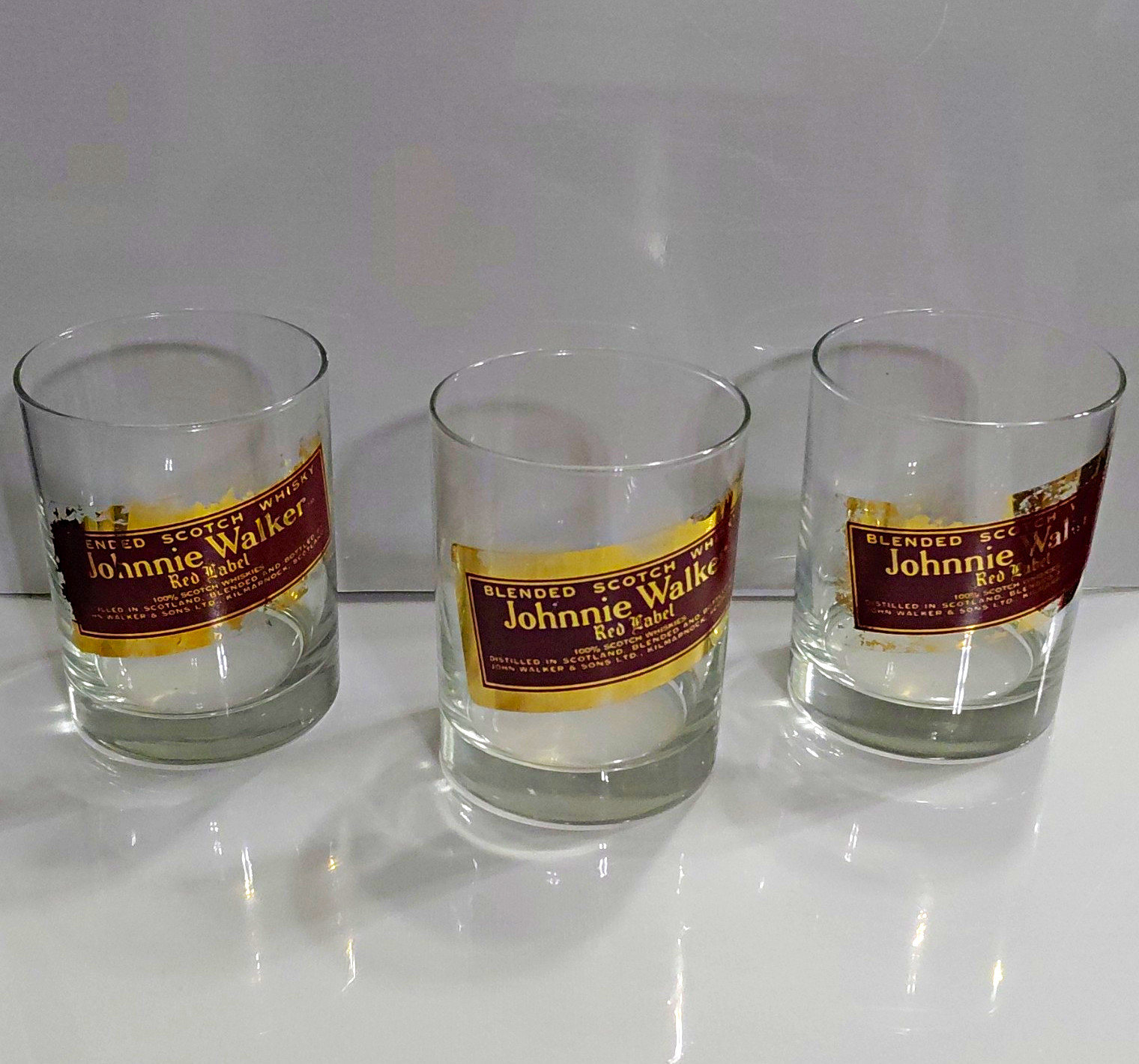 Johnnie Walker Red Label Advertising Scotch Whisky Rocks Glasses Set of 3