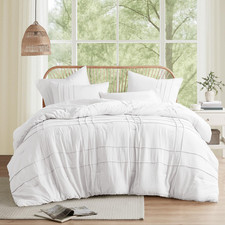 Comfort Spaces White Full Size Comforter Set - 3 Pieces Pintuck Pleated Bedding