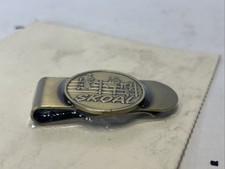 VINTAGE MONEY CLIP SKOAL LOGO COWBOYS ON FENCE BRASS POCKET HOLDER UNIQUE RETRO 
