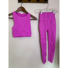 Fabletics Seamless Workout Set Magenta Haze Bra Leggings Size Small