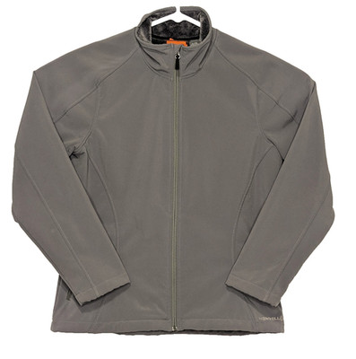 Merrell Womens Large Soft Shell Jacket Grey Fuzzy Lined Full Zip Outdoor Hiking