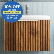 Fluted 600mm Bathroom Vanity Unit Basin Wall Hung Cupboard Soft Close Walnut