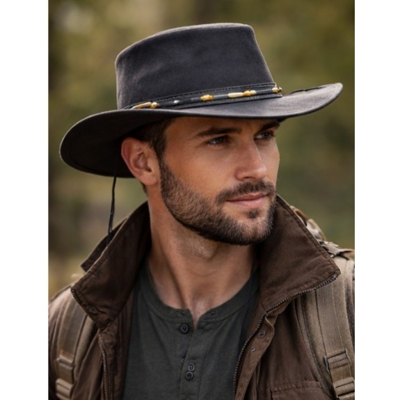 Black Western Cowboy Hat with Gold Accent Band Western Express Felt Finish Cowboy Hat - Cattleman Style  main image 4