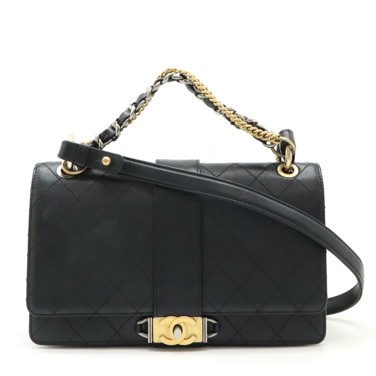 CHANEL Coco Mark Chain Handle Shoulder Bag in Black Matelasse Leather