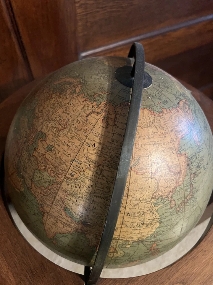Antique Historic 1930s 12" Rotating World Floor Globe on a 34” Wooden Free Stand - Image 2 of 4