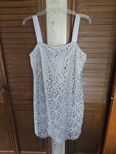 R M Richards Silver Lace Overlay Lined Sleeveless Knee Length Formal Dress 16WP