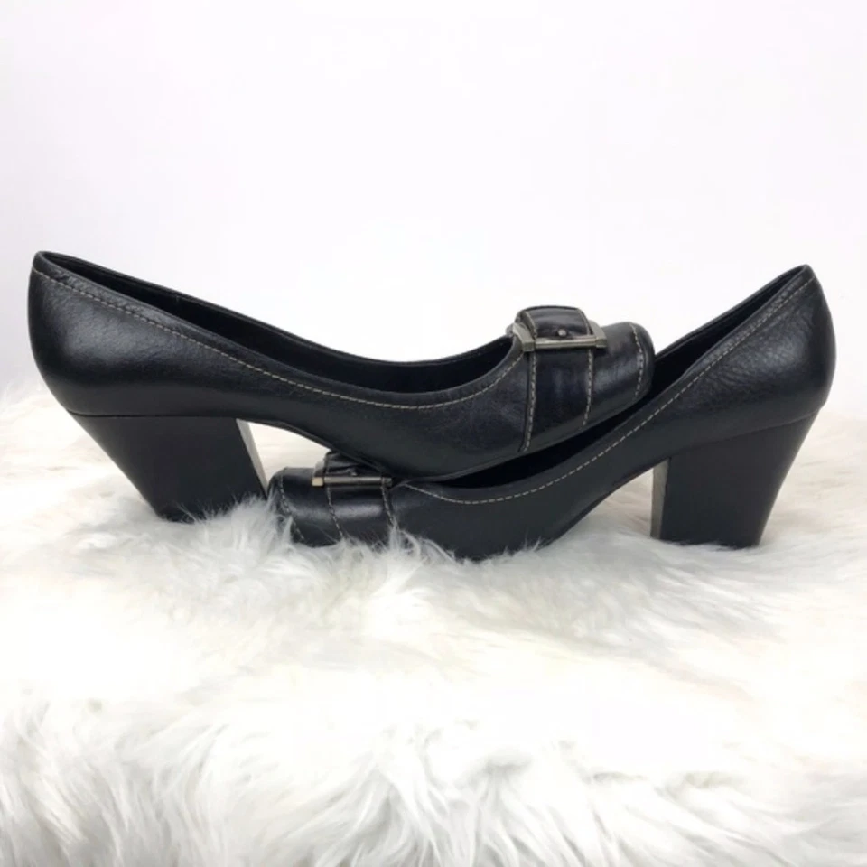 Matisse 8.5 Womens Black Leather Kary Buckle Square Toe Heels - Image 4 of 4