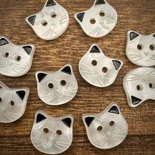 8PC Pearl White Cat Resin Buttons Sewing Crafts Flat Back Buttons 12mm