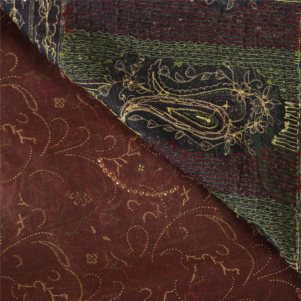 Saris Sánscriti Vintage Pura Gasa Seda Tejido a Mano Cuentas Tela Zardozi Sari Foto 4 de 4