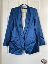 ZARA Women's Blue Satin Single-Button Blazer size XS