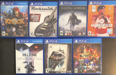 Sony PS4 Video Game Lot (7) Knack Rocksmith 2014 Shadow of Mordor Madden 20