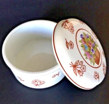 Porcelain Prestige Place Round Trinket Box Flower Basket  3.5"x 2.25" Japan