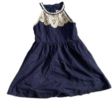 Lilly Pulitzer Shift Dress Navy Gold Trim Zipper Sleeveless Size 10