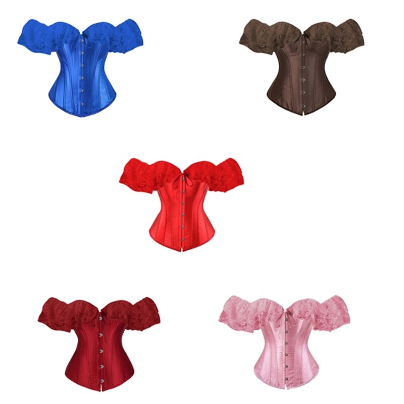 Lace Corset Bustier Top with Short Sleeves for Waist Cincher and Party Wear