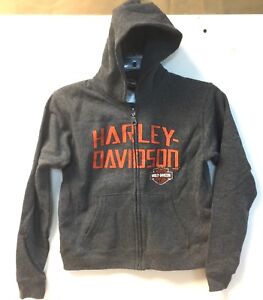 Harley-Davidson Boy's Children Full Zip Hoodie Gray Sweatshirt Size XS 5Y 