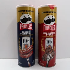 Pringles Miller Lite Potato Chips Beer Brat Braised Steak Limited 2 Cans NEW