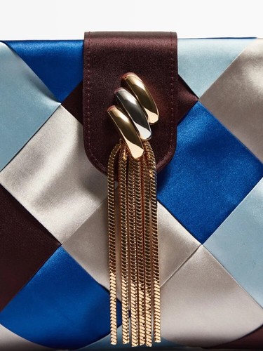 Massimo Dutti Satin Colorblock Evening Bag Crossbody Chain Italy MSRP $229 - Picture 2 of 16