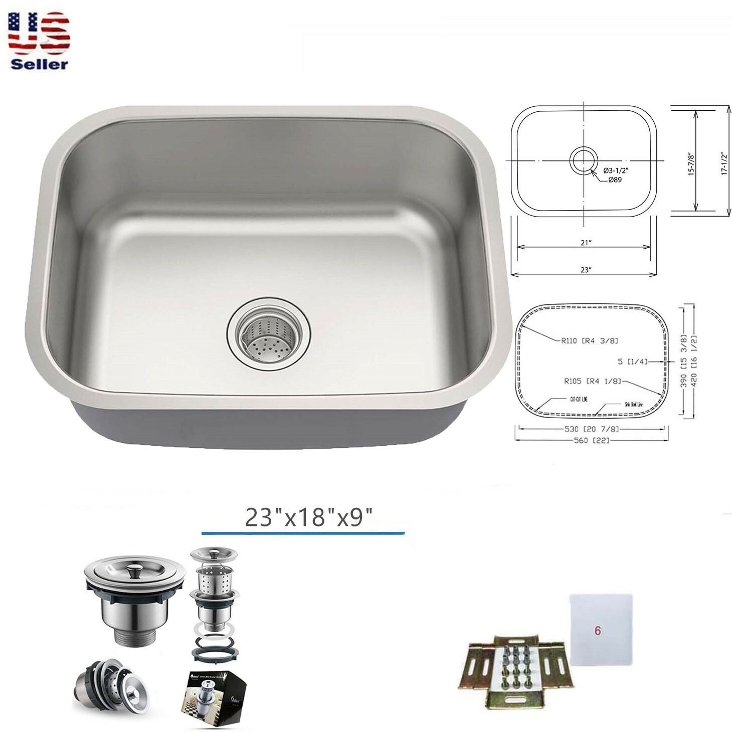 ORLANDO 18 X 16 Undermount Stainless Steel Single Bowl Kitchen/Bar Sink – 18 Gauge, 9" Deep - View #2