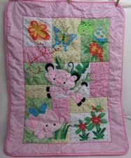 FISHER PRICE BABY BLANKET CRIB QUILT ANIMALS PINK