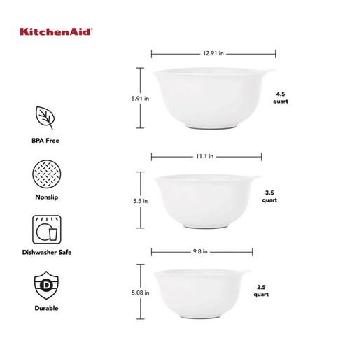 Kitchenaid 3pc Mixing Bowls with Bowl Colander White eBay