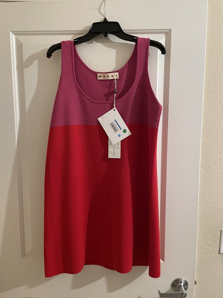 marni red dress Marni Women's Red Marni Bicoloured Draped V-Neck Fringed Midi Wrap Dress Size 38