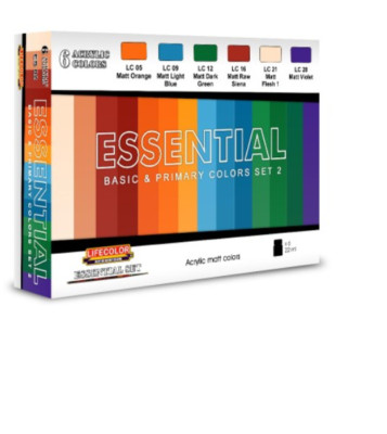 Essential Basic Primary Colors Set 2 Set 6 22 ml Lifecolor Hobby Paint ES02
