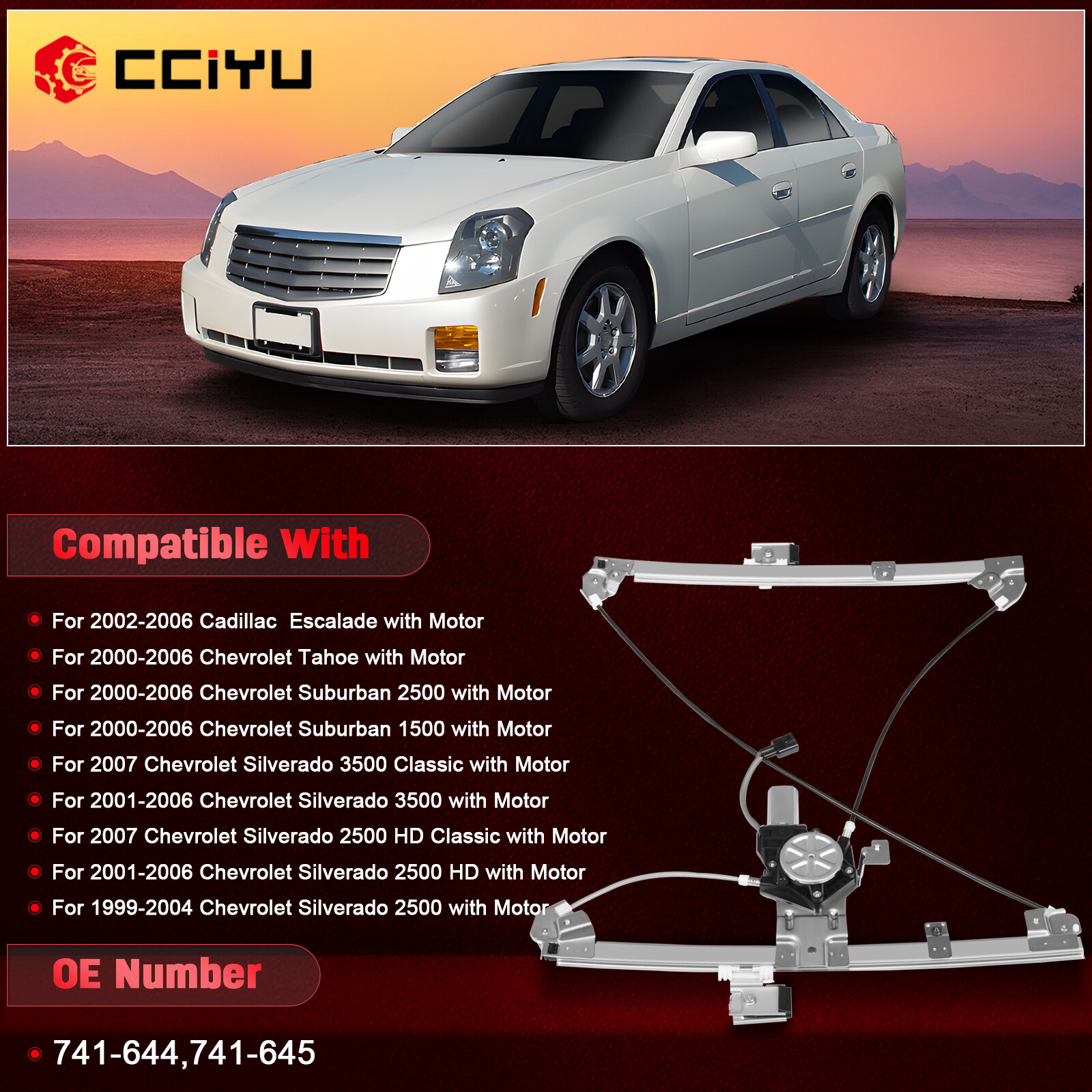 Power Window Regulator Front Left Right For 1999-07 Silverado 1500 w/ Motor New