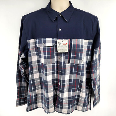 Wrangler ATG Mens Shirt Size Large Button Down Blue Plaid Long Sleeve Western