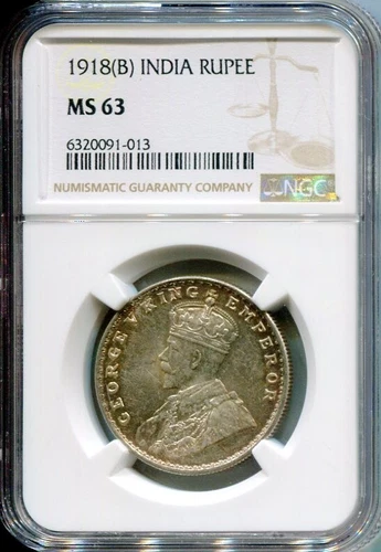 INDIA 1918B RUPEE NGC MS63