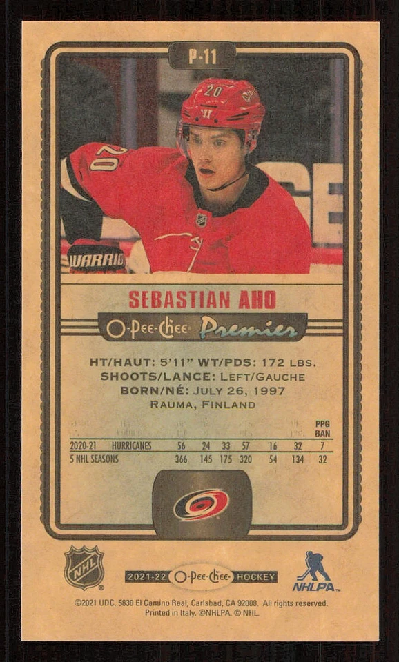 2021-22 O-Pee-Chee OPC Premier Tallboys #P11 Sebastian Aho - Image 2 of 2