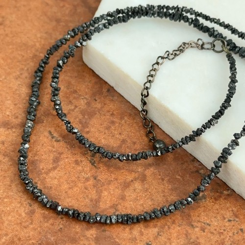 Vintage Sterling Silver Rough-Cut Black Diamond Beaded Chain Necklace 16-18" - Picture 3 of 6