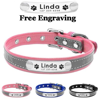 Unbranded Personalized Pet Accessories Personalized Pet Collar & ID Tag Set - Engraved Name, Adjustable Leather, Bell Included Engraved Dog Cat Collar Leather - Foto 3
