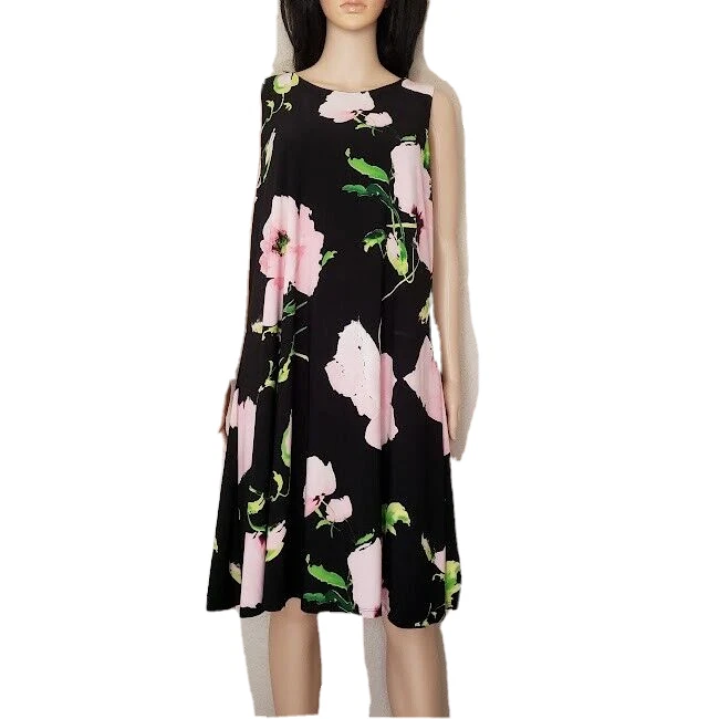 Anne Klein Women Size 16 Midi Dress Sleeveless Lined Stretch Black Floral |  eBay