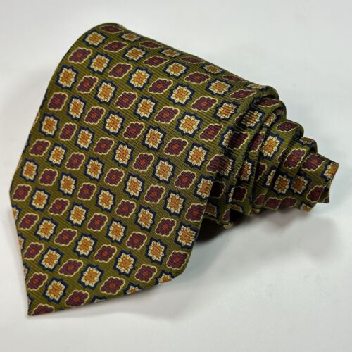 BROOKS BROTHERS Makers Mens Silk Necktie USA Designer Geometric Green Multicolor - Picture 1 of 8