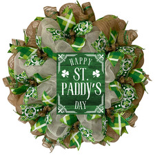 Happy St Paddy's Day Handmade Deco Mesh St Patrick's Day Wreath