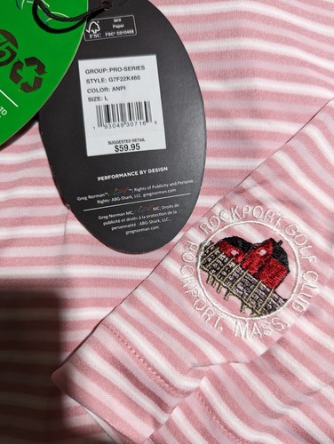 NWT MEN'S GREG NORMAN POLO, SIZE: L, COLOR: PINK/WHITE STRIPED (M4) - Picture 2 of 2