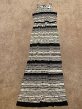 NWT Womens Loft Black Cream Off White Striped Long Summer Maxi Dress XS
