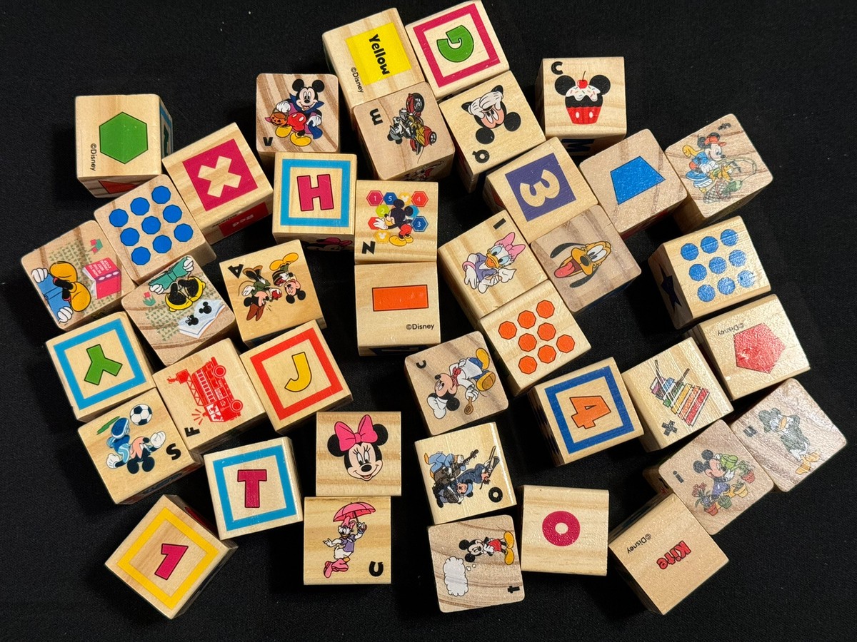 Disney Toy Wooden Alphabet Blocks Letters Shapes Numbers Color