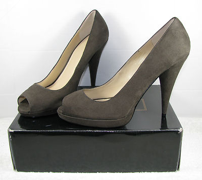 Victorias Secret Colin Stuart Platform Pump Heel Peep Toe Faux Suede Brown 9