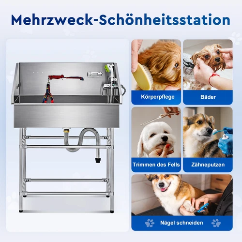 CO-Z 127cm Hunde Badewanne aus Edelstahl Haustiere Pflege Dusche Tierbadewanne - Bild 8 von 29