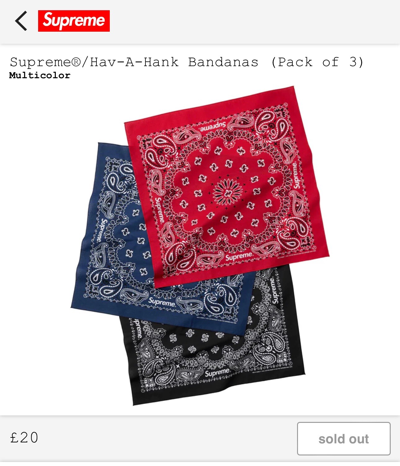 Supreme®︎/Hav-A-Hank/Bandanas/Pack of3 Hav-a-hank bandana rn