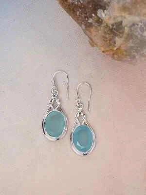 Gut Look Aquamarin Chalzedon Edelstein 925 Sterlingsilber Handgefertigt Ohrring - Bild 1 von 4